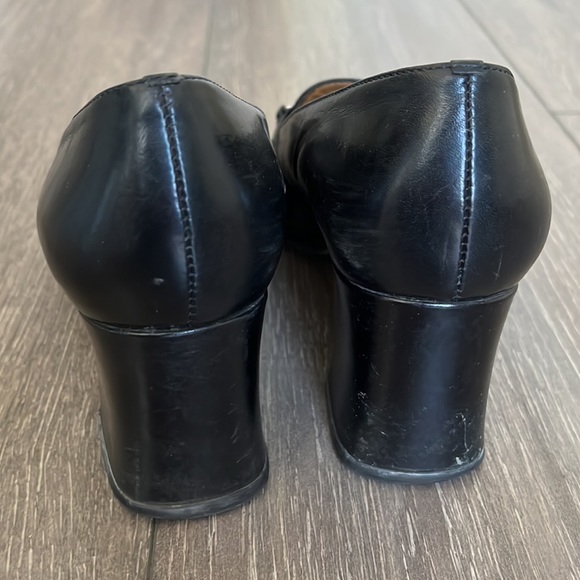 Black leather heels - silver buckle square toe - Picture 5 of 12